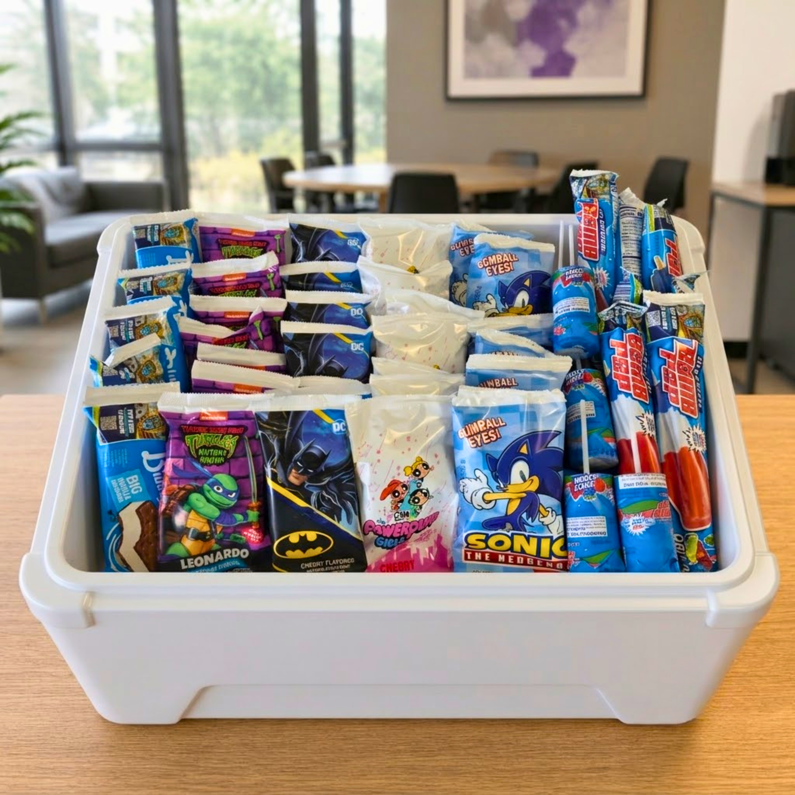 Sweet Treats party cooler filled with frozen treats